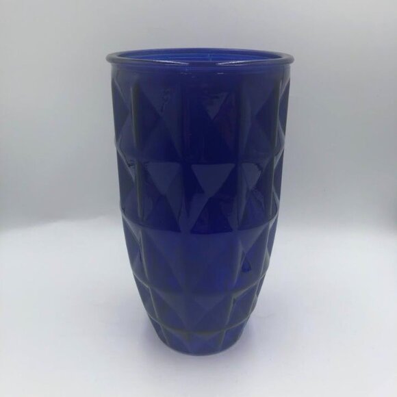 Vintage Cobalt Blue Glass Flower Vase Indoor Tabletop Décor Diamond Pattern - Picture 3 of 10
